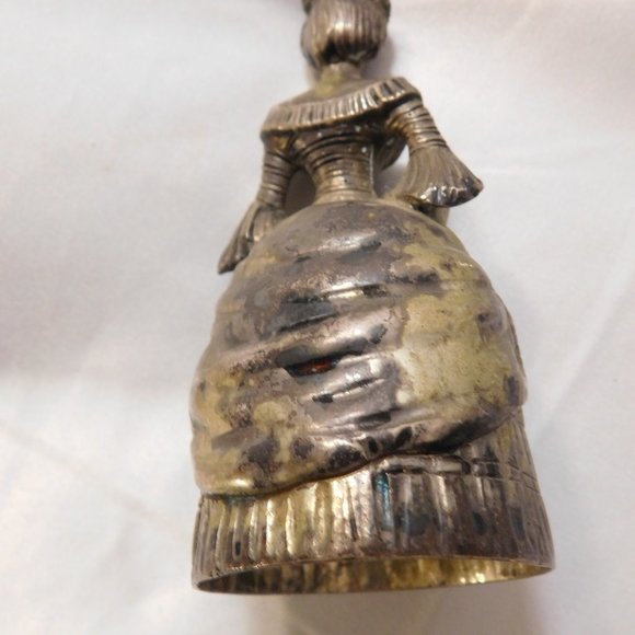 Vintage Brass Bells Victorian Lady and Long Handled Bell Lot of 2 Bells - Picture 5 of 9